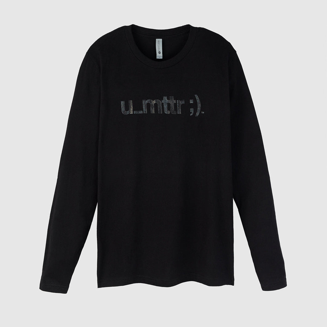 u_mttr ;) Long Sleeve Tee - Black with Clear Coat Lettering (Unisex)