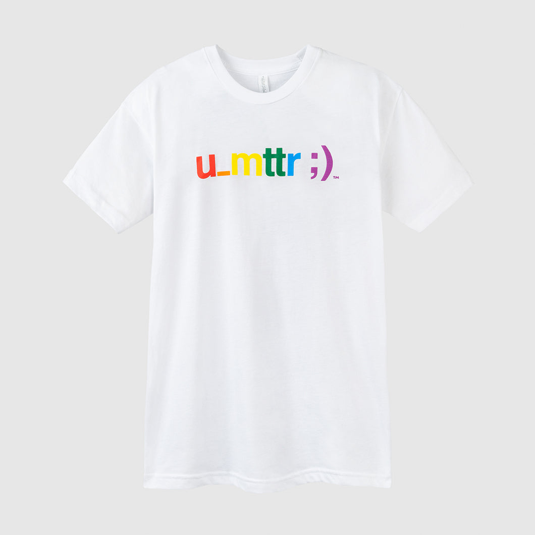 u_mttr ;) Tee - White with Rainbow Lettering (Unisex)